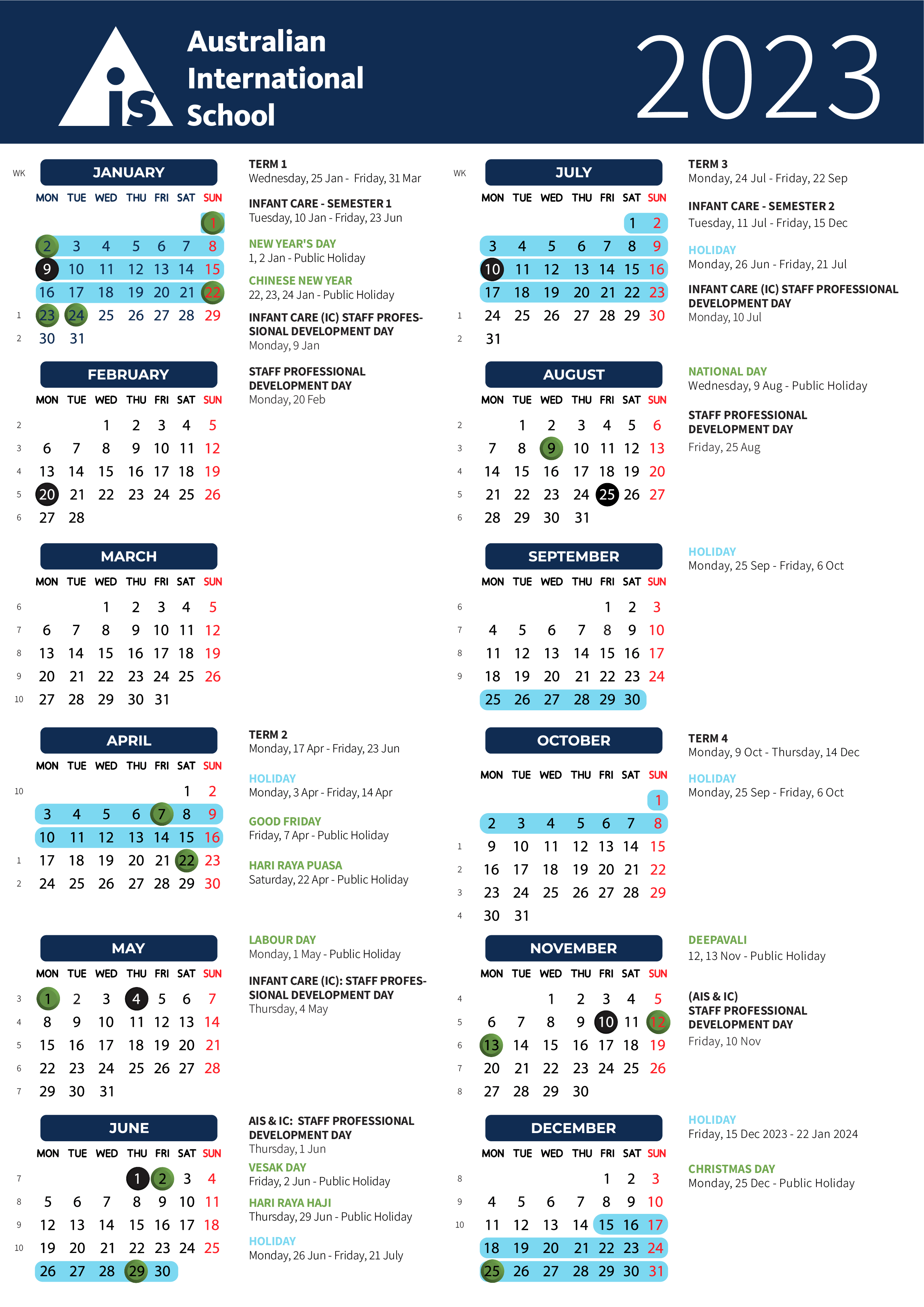 Calendar & Term Dates School Life AIS Singapore